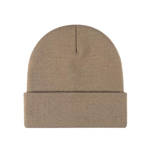 Winter Beanie Men Women Heavyweight Stretch Knit Cuffed Hat - color: Dark Khaki,plain