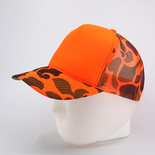 The Vintage Year High Crown Foam Mesh Camouflage Trucker Hat Baseball Cap - color: Camo/Neon Orange