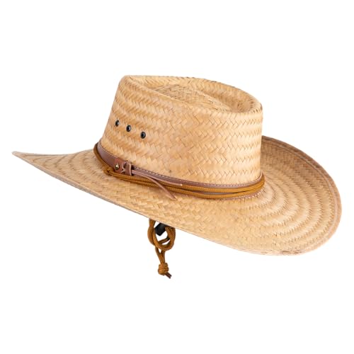 UPF 50+ Palm Leaf Chin Tie Gambler Straw Hat - size: Small