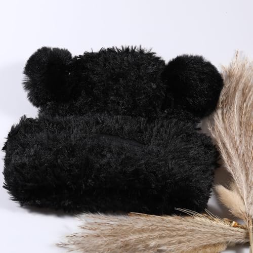 Winter Knit Hat for Women Winter Elastic Cute Bear Ear Skull Beanie Caps Autumn Winter Cute Crochet Beanies - color: Bear Ear Black