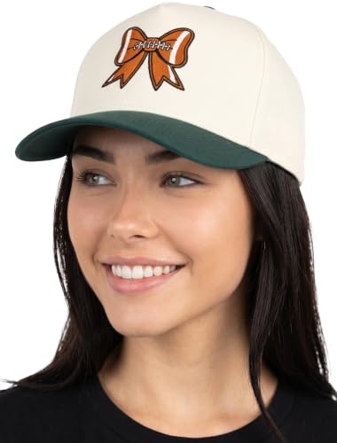 Funky Junque Adult Trucker Snapback Hat 2-Tone Baseball Cap - color: Football Bow - Green/Beige