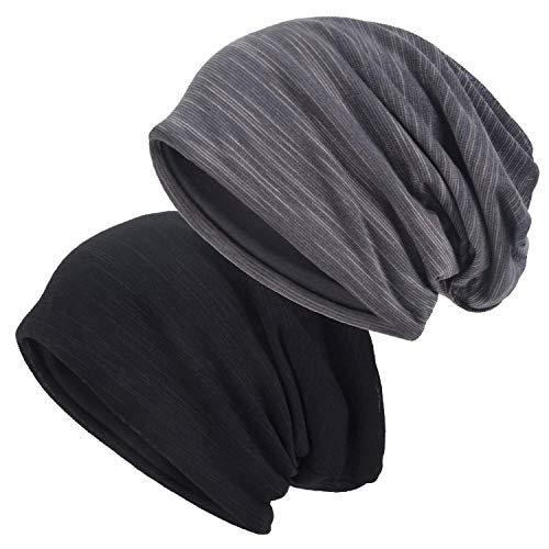 EINSKEY Slouchy Beanie for Men Women, Cotton Multipurpose Daily Headwear - color: Back & Grey