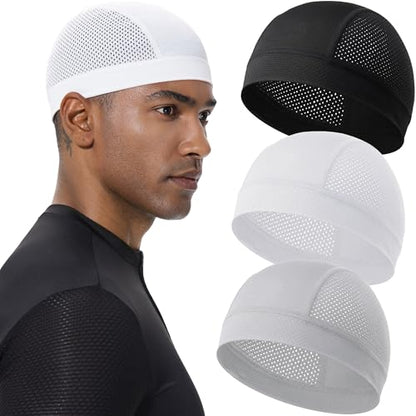 3PCS Cooling Breathable Skull Cap for Men Women Helmet Liner Caps - color: 3pcs(black+white+light Grey)