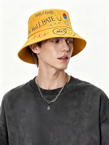 Packable Reversible Printed Bucket Hat Unisex for Men Women Beach Fisherman Cap - color: Yellow