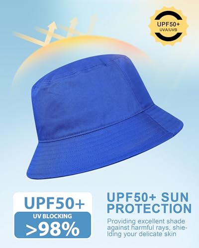 GADIEMKENSD 100% Cotton Bucket Hat - Unisex, UPF 50 Sun Protection, Lightweight, Packable - color: Royal Blue