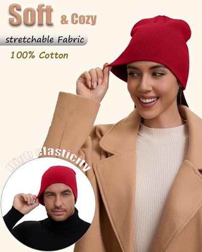 100% Cotton Beanie Hat for Men Women Cuffless Warm Winter Hats - color: 1pcs-red