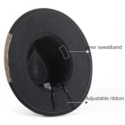 Big Brim Fedora Mens Women Boho Hat Handmade Dress Up Hats - color: 2black