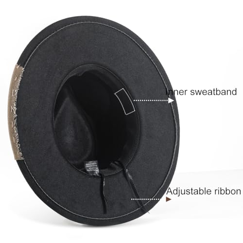 Big Brim Fedora Mens Women Boho Hat Handmade Dress Up Hats - color: 2black
