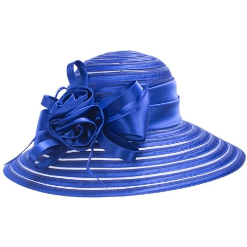 Lawliet Womens Satin Ribbon Church Wedding Sun Wedding Occasion Hat A214 - color: Royal Blue