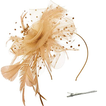 AQOKKA Women Fascinators Hats Flower Fascinators with Headband and Clip Tea Party Headwear for Women and Girls - color: 1 Pc 7" Diameter / Khaki
