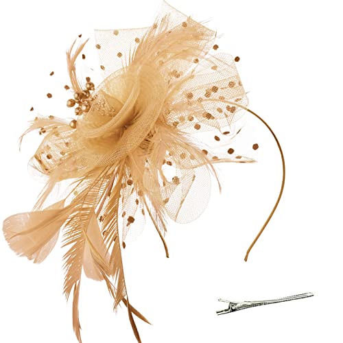 AQOKKA Women Fascinators Hats Flower Fascinators with Headband and Clip Tea Party Headwear for Women and Girls - color: 1 Pc 7" Diameter / Khaki