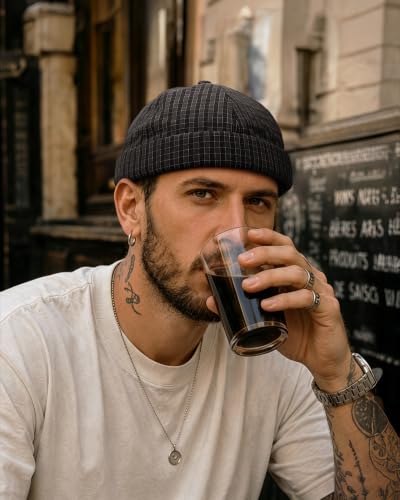Croogo Checked Brimless Hat Lightweight Quick Dry Docker Cap for Men - color: Black