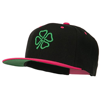 3D Clover Embroidered Two Tone Snapback Cap - color: Black Pink