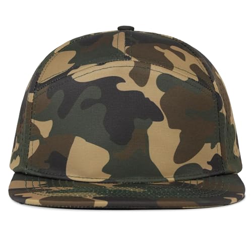 4 Inclusive Sizes Performance Flat Brim Trucker Hat Men Women, 7 Panel Snapback Running - color: 69.camo-1