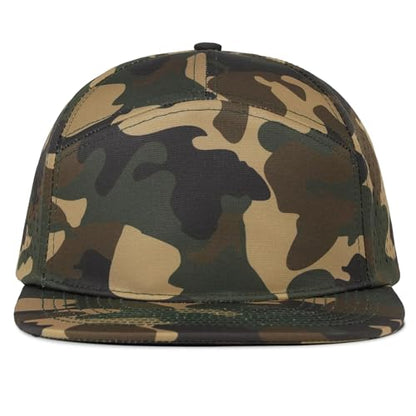 4 Inclusive Sizes Performance Flat Brim Trucker Hat Men Women, 7 Panel Snapback Running - color: 69.camo-1