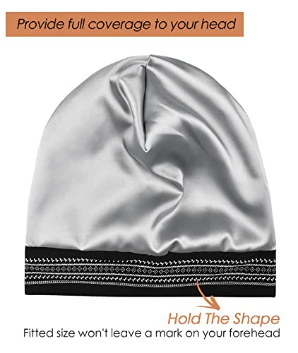 Adjustable Satin Lined Sleep Cap for Dreadlocks Curly Hair Large Head-Stay On Overnight - color: Black White