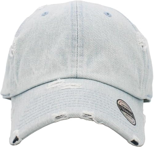 KBETHOS Vintage Washed Distressed Cotton Dad Hat Baseball Cap Adjustable Polo Trucker Unisex Style Headwear - color: Light Denim