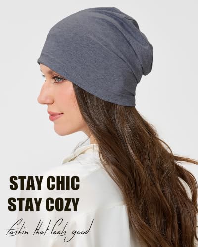 100% T-Shirt Cotton Slouchy Beanie Women Men,Lightweight Chemo Hat - color: Charcoal Grey(2-layer)