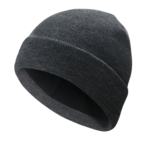 PFFY Beanie for Men Women Unisex Knit Cuffed Winter Thick Lined Beanies Hat - color: Pure Darkgray