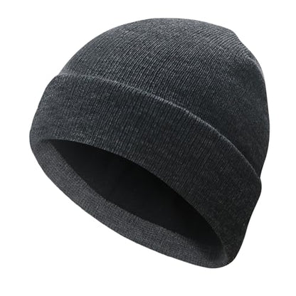 PFFY Beanie for Men Women Unisex Knit Cuffed Winter Thick Lined Beanies Hat - color: Pure Darkgray