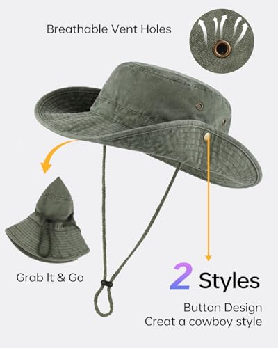 Zylioo XXL Boonie Hat for Big Heads, Wide Brim Sun Hat with Chin Strap - color: Army Green, size: X-Large-XX-Large