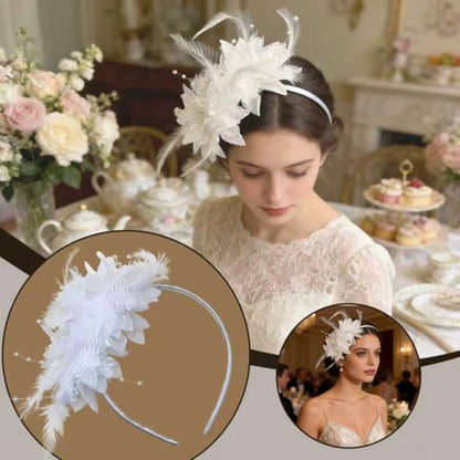 Fascinators for Women Ribbon Feather Tea Party Headwear - color: White