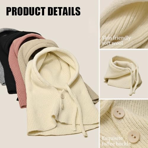 MIUP00 Windproof Warm Hooded Scarf Hat,Balaclava Women Winter Hats,Ladies Autumn and Winter Knitted hat Pullover,Off White - color: Off-white