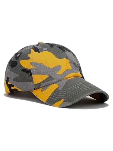 Unisex Military Army Hat Men Women Baseball Cap Flat Top Cap Adjustable Camo Cadet Cap - color: Yellow