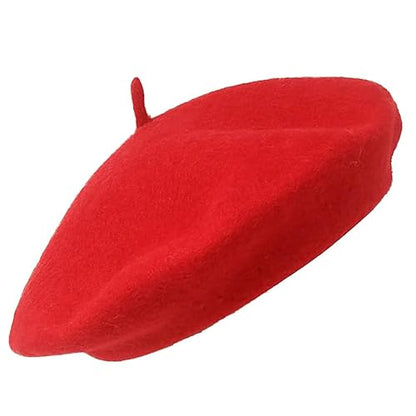 Women Beret Classic French Hat - Elegent Black Wool Beret for Party Romantic French Themed Fancy Dress(Size:S/M) - color: Red