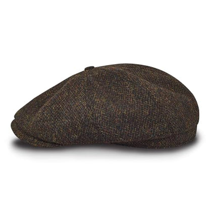 Sterkowski Shelby | 100% Harris Tweed Newsboy Cap for Men | 8 Panel Peaky Style Hat - color: Black/Yellow, size: 7