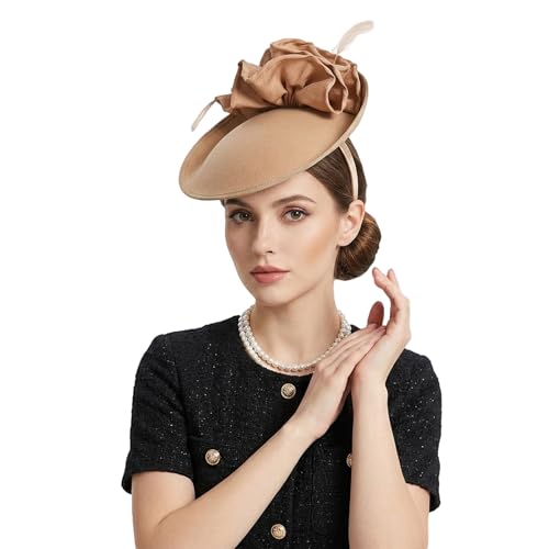 Women's Fascinators Wool Felt Pillbox Hat For Church Derby Party Wedding - color: Khaki, size: Small-Medium