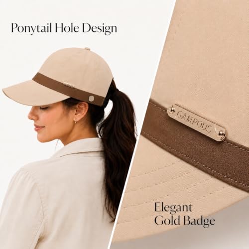 UPF 50+ Foldable Packable Wide Brim Sun Hat for Women with Ponytail Hole - color: Khaki-brown