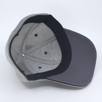 Cotton with Stretchable Polyester Air Mesh Back Flex Six Panel Baseball Cap - color: S/M, Gray/Gray/Black, size: Small