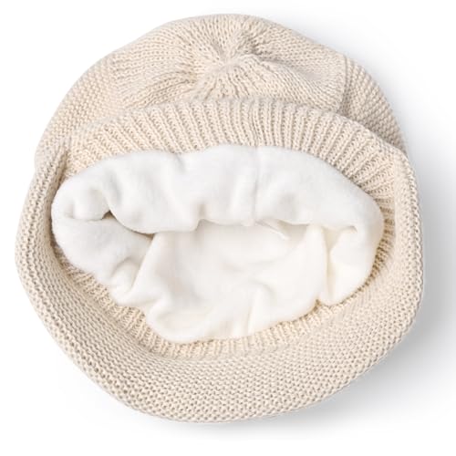 Womens Winter Beanie Hat,Fleece Lining Warm Knitted Slouchy Beanie Hats Cap with Visor - color: Beige