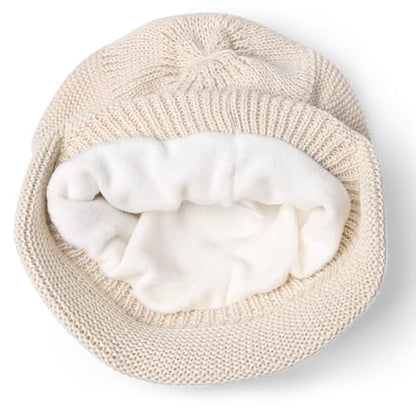 Womens Winter Beanie Hat,Fleece Lining Warm Knitted Slouchy Beanie Hats Cap with Visor - color: Beige