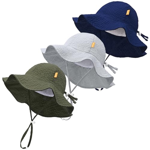 Baby Sun Hat Toddler Boy Girl Adjustable Outdoor Beach Hat Kids Wide Brim - color: Army Green & Gray & Navy -3pcs, size: 2-5T
