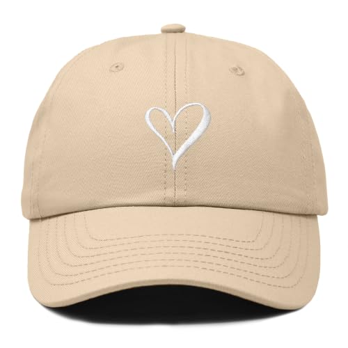 Hand Drawn Heart Hat Womens Embroidered Baseball Cap - color: Khaki