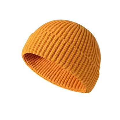 Fisherman Beanie for Men Knit Trawler Beanie Short Cuffed Watch Cap for Men Women - color: Yellow
