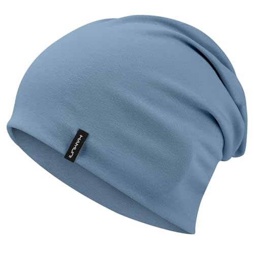 HAMUNI Slouchy Beanie for Women Men Soft Cotton Chemo Hats Double-Layer Warm Beanie Cap for Daily Wear & Transitional Seasons - color: Denim Blue