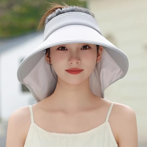 Sun Visor Hats for Women Wide Brim UPF 50+ UV Sun Protection Visor Hats Casual Adjustable Roll up Summer Beach Caps - color: B-grey