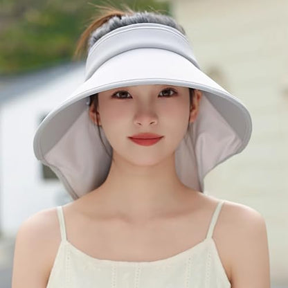 Sun Visor Hats for Women Wide Brim UPF 50+ UV Sun Protection Visor Hats Casual Adjustable Roll up Summer Beach Caps - color: B-grey