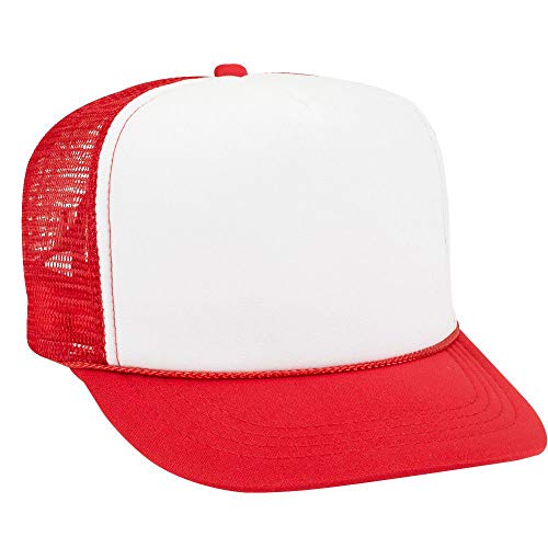 OTTO Polyester Foam Front Youth 5 Panel High Crown Trucker Hat - color: Red/Wht/Red