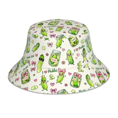 Bucket Hat for Men Women Packable Reversible Printed Summer Hats - color: I Love Pickles Pickle Girl