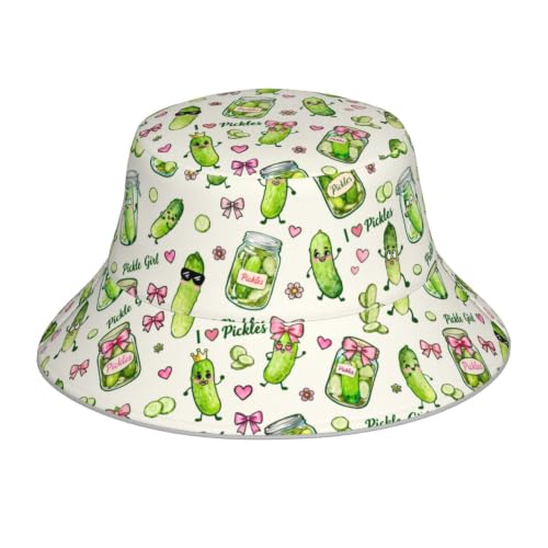 Bucket Hat for Men Women Packable Reversible Printed Summer Hats - color: I Love Pickles Pickle Girl