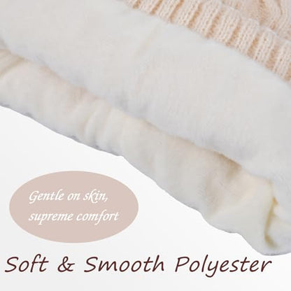 Pom Pom Beanie for Women & Girls, Warm Knit Winter Hat - color: Beige