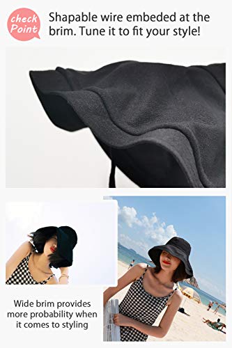 Wide Brim Bucket Hat - UPF50+ Protection Travel Beach Sun Hat with Semi-Rigid Adjustable Foldable Brim - color: Wheat