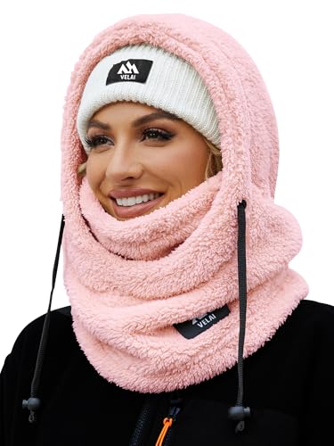 Balaclava Fleece Ski Mask Winter Face Masks Windproof Hooded Scarf - color: Pink