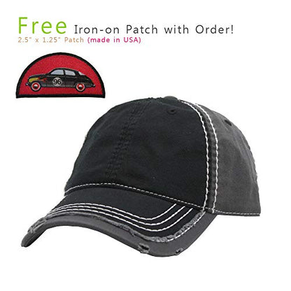 Washed Cotton Distressed with Heavy Stitching Adjustable Baseball Cap - color: Black/Black/Charcoal Gray