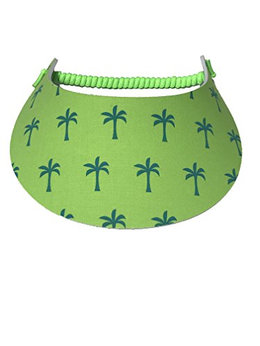 Pickleball - Fashion Fabric Foam Sun Visor for Women - Adjustable to Any Size Head - No Pressure & No Headache! | Green/Blue Palm Tree Print