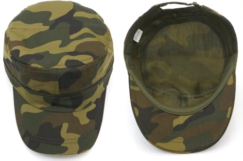Men's Military Cadet Hat Flat Top Newsboy Cap - color: C - Brown ( Camo )